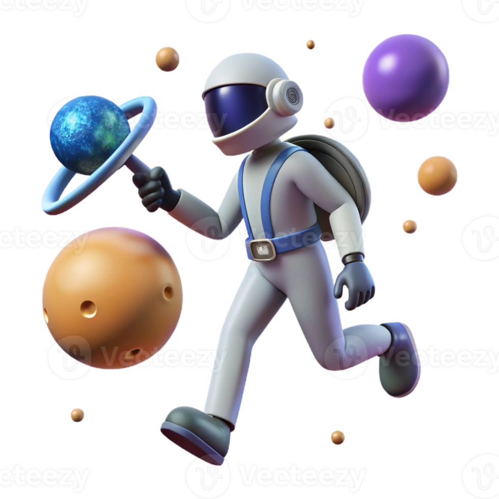 vibrant creative 3D Astronaut Exploring Planets authentic png