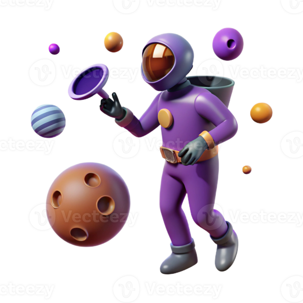 magnificent classic Purple Astronaut 3D Render professional png