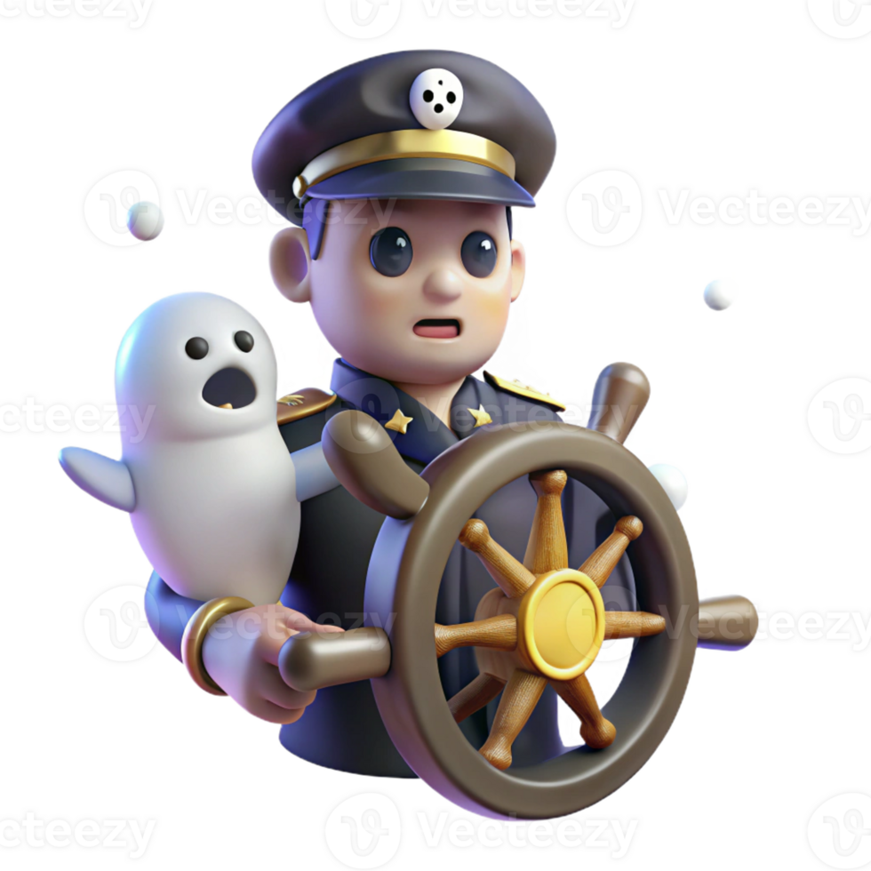 extraordinary classic 3D Cartoon Captain with Ghost original png