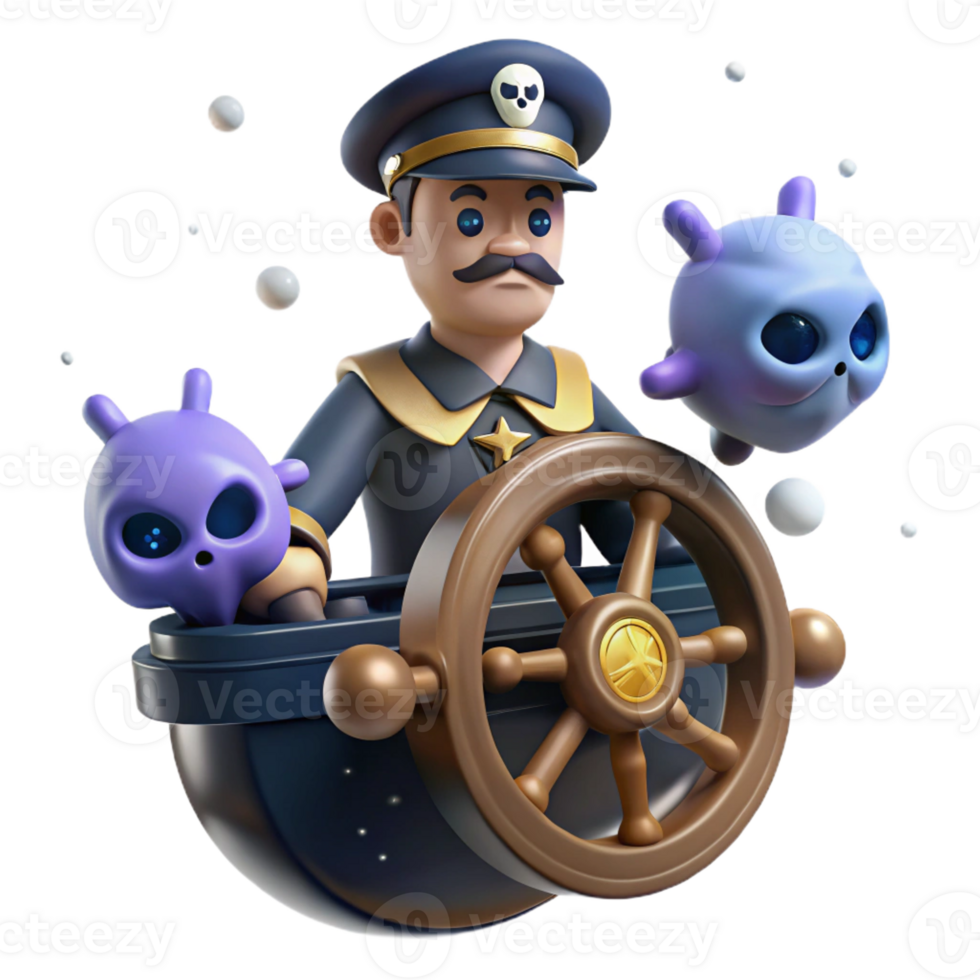 elegant minimalist 3D Illustration Captain and Skull Creatures original png