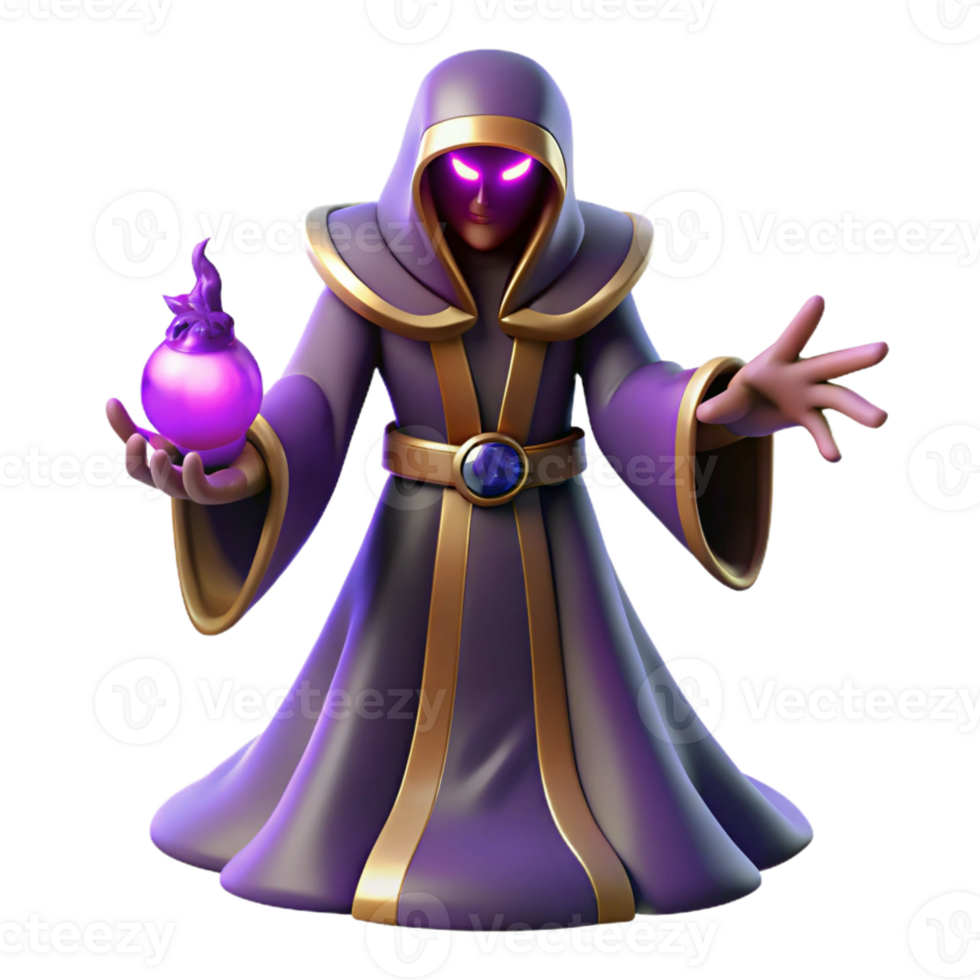 vibrant artistic 3D Render Purple Magic Wizard professional png