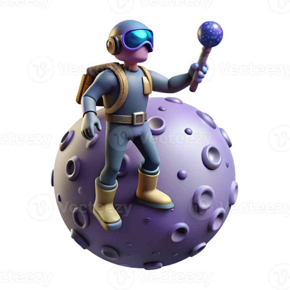 impressive modern 3D Cartoon Astronaut on Purple Planet genuine png