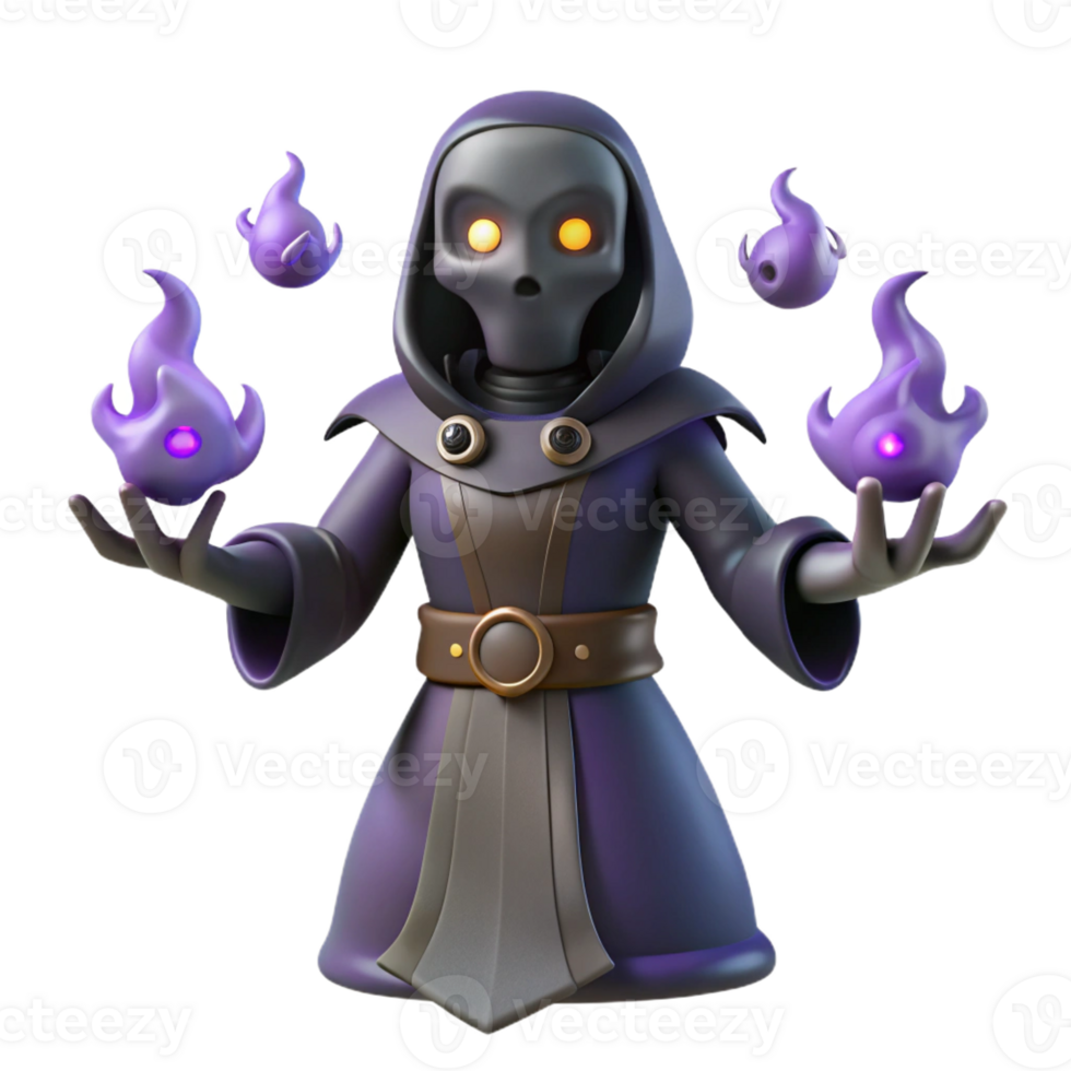 serene modern 3D Render Dark Wizard with Purple Flames exclusive png
