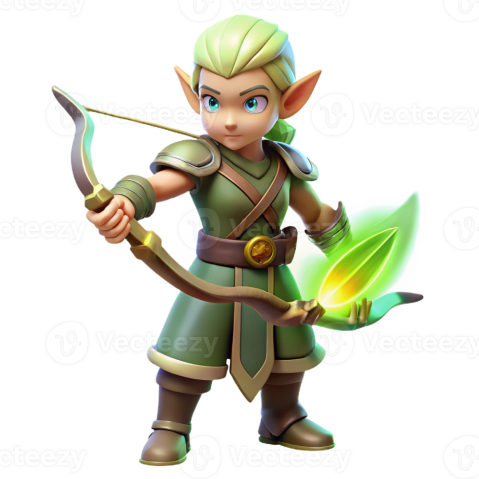extraordinary classic 3D Render Elf Archer Fantasy Character Illustration original png