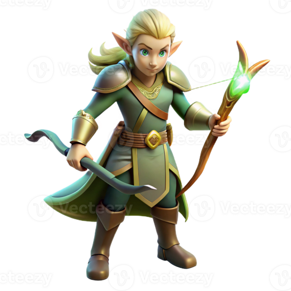 vibrant modern Young Elf Archer 3D Render professional png