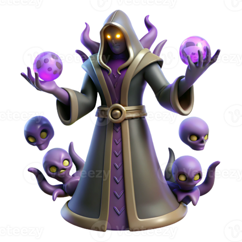magnificent minimalist Dark Wizard 3D Render professional png