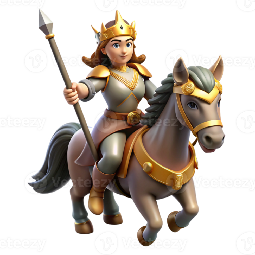 elegant traditional 3D Render Princess on Horseback premium png