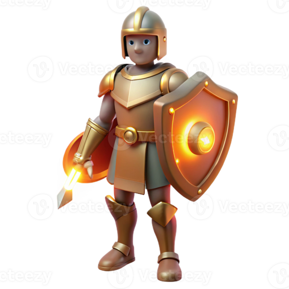 wonderful minimalist 3D Golden Knight Illustration premium png
