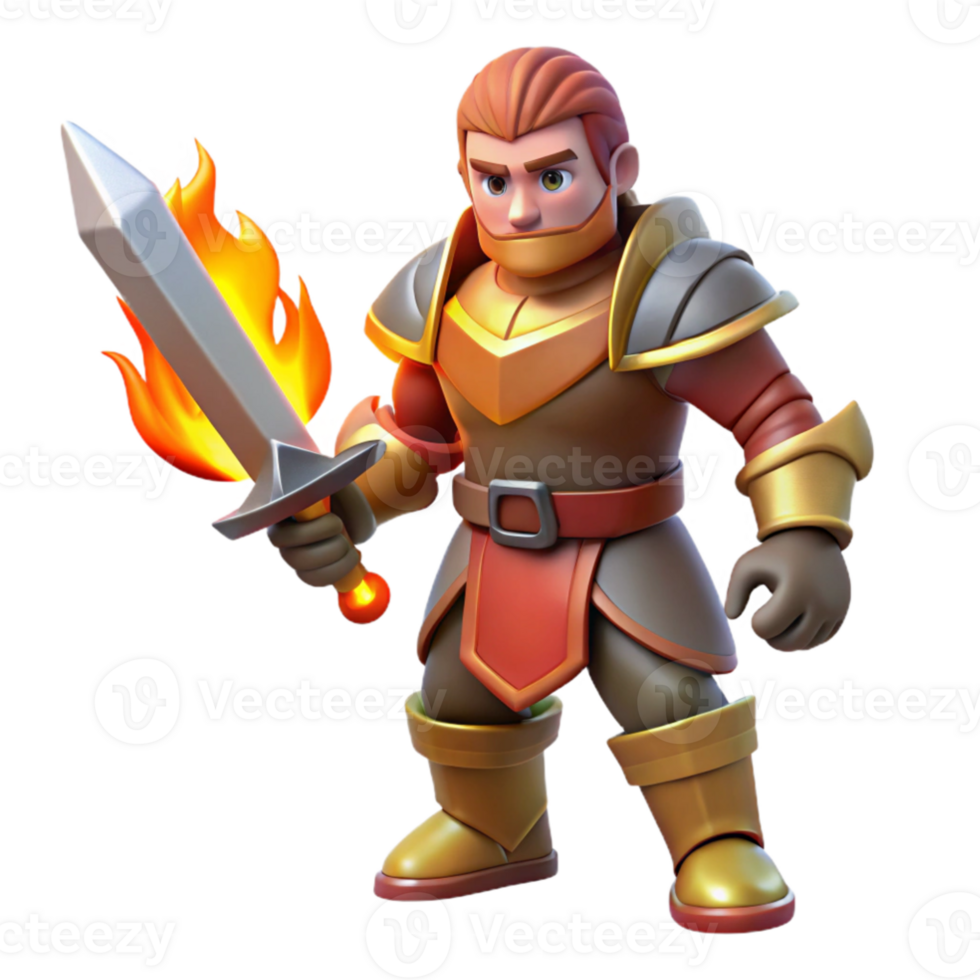 dramatic minimalist Fiery Knight 3D Render high quality png