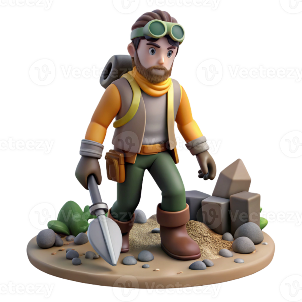 stunning rustic 3D Render Cartoon Explorer high resolution png