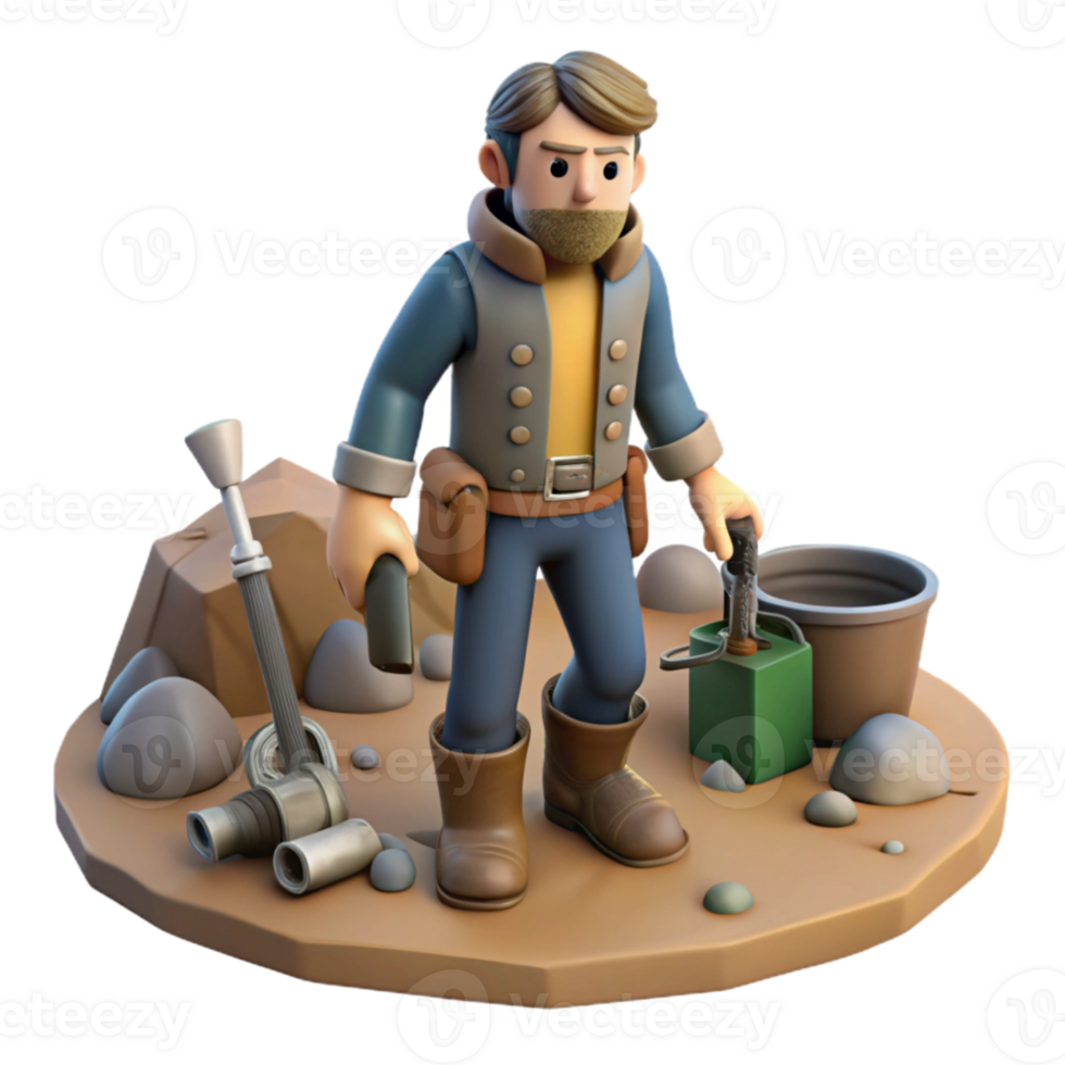 serene minimalist 3D Cartoon Explorer Illustration exclusive png