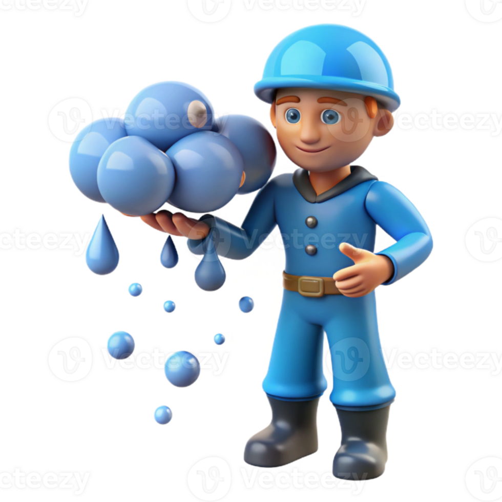 wonderful artistic 3D Cartoon Worker Holding Rain Cloud exclusive png