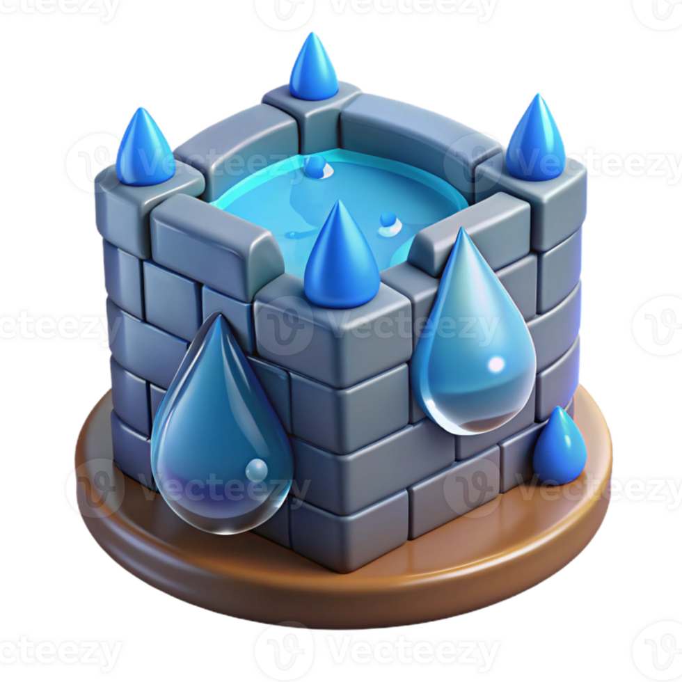 impressive rustic 3D Stone Well Illustration Water Drops professional png