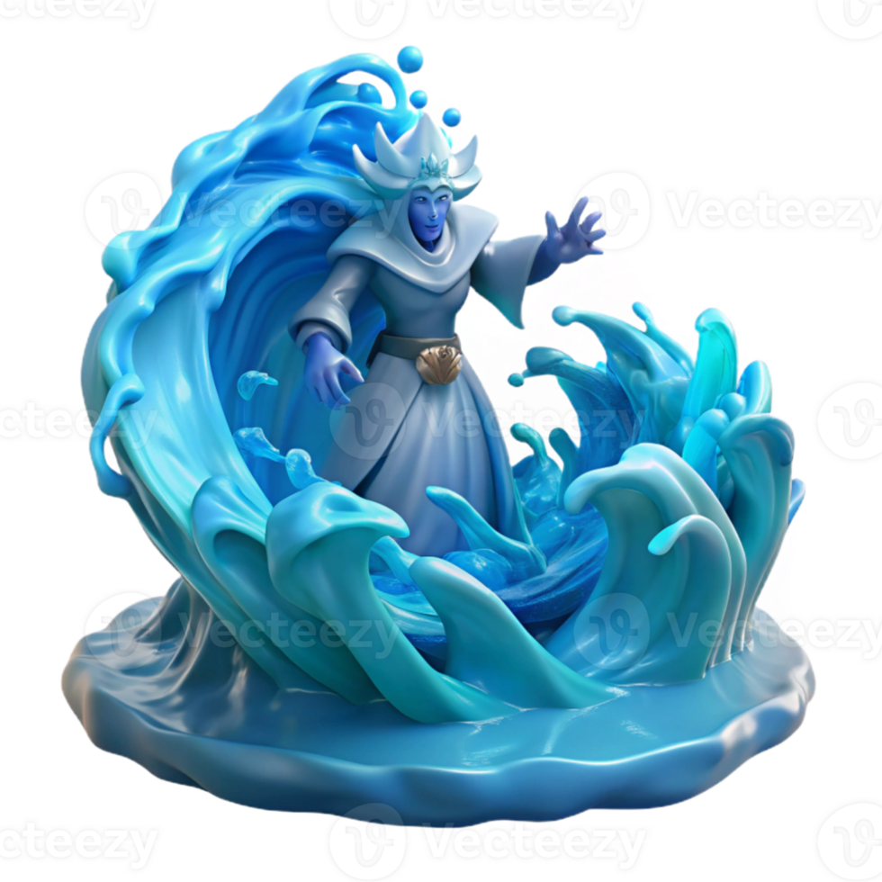 extraordinary vintage 3D Render Water Mage Fantasy Figure authentic png