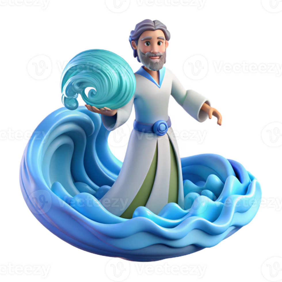magnificent contemporary 3D Cartoon Wizard Water Elemental Illustration authentic png