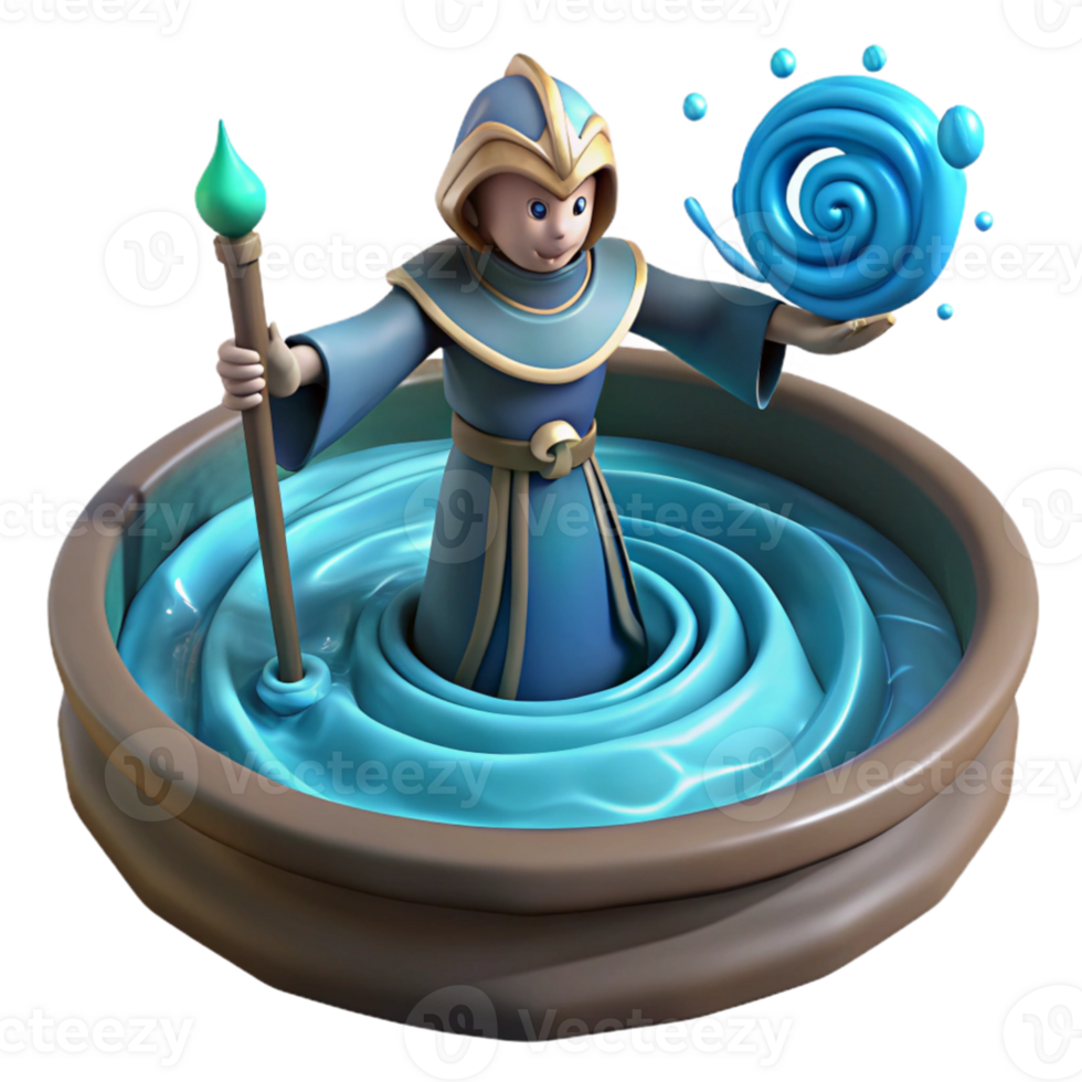 beautiful traditional Wizard in Blue Cauldron 3D Render authentic png