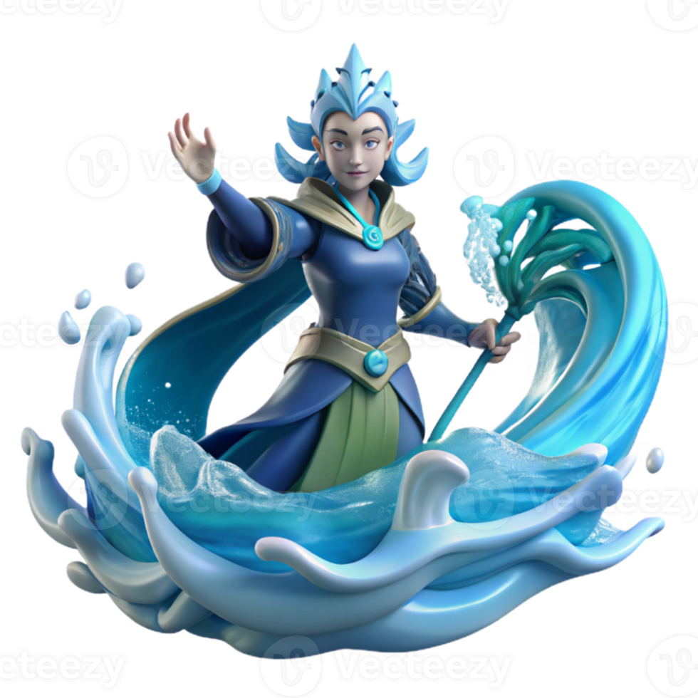 wonderful artistic Water Mage 3D Render exclusive png