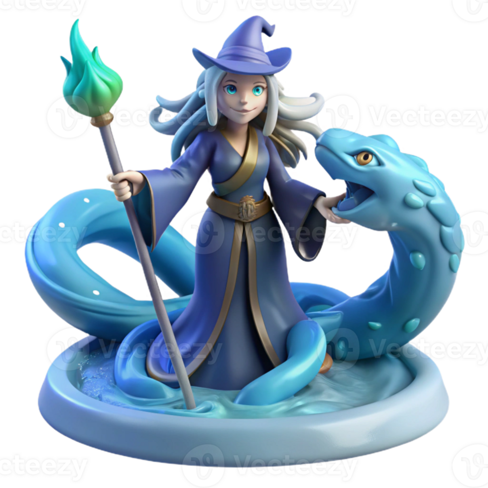 stunning rustic 3D Render of a Fantasy Witch and Serpent authentic png