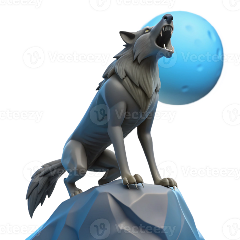 magnificent modern 3D Model Wolf Howling at Moon genuine png