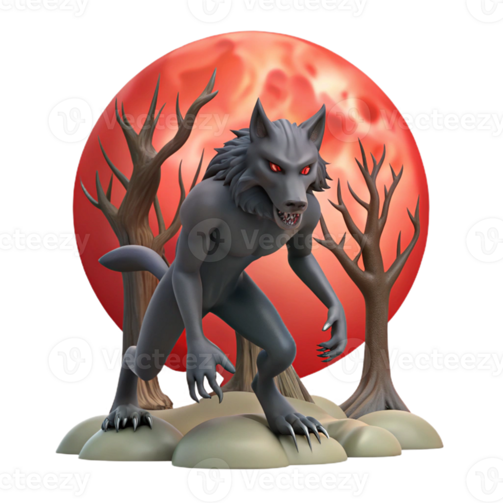 extraordinary rustic Werewolf 3D Render Blood Moon professional png