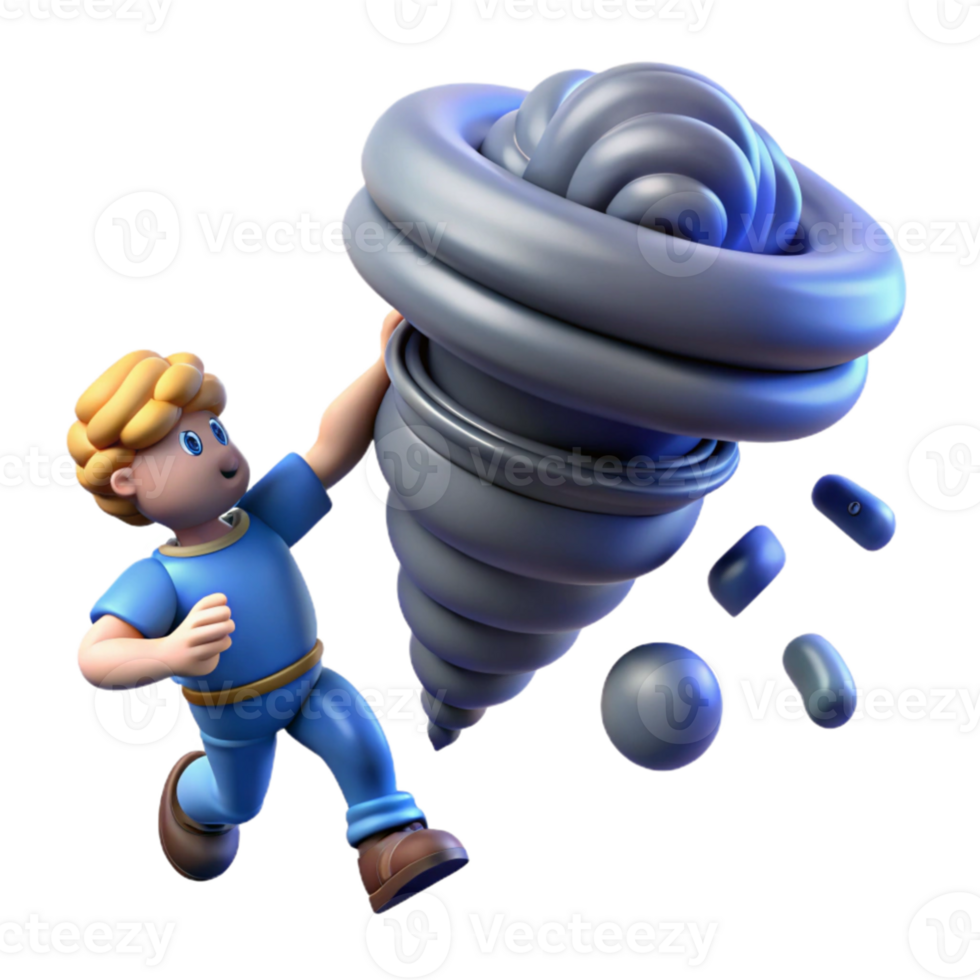 extraordinary minimalist Cartoon Boy and Tornado 3D Render premium png