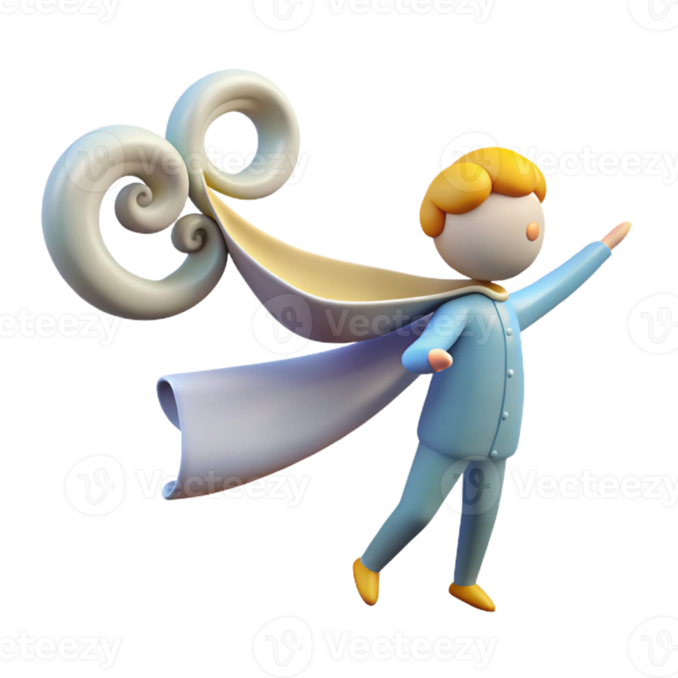 impressive traditional 3D Render Boy Flying Cloud Illustration high quality png