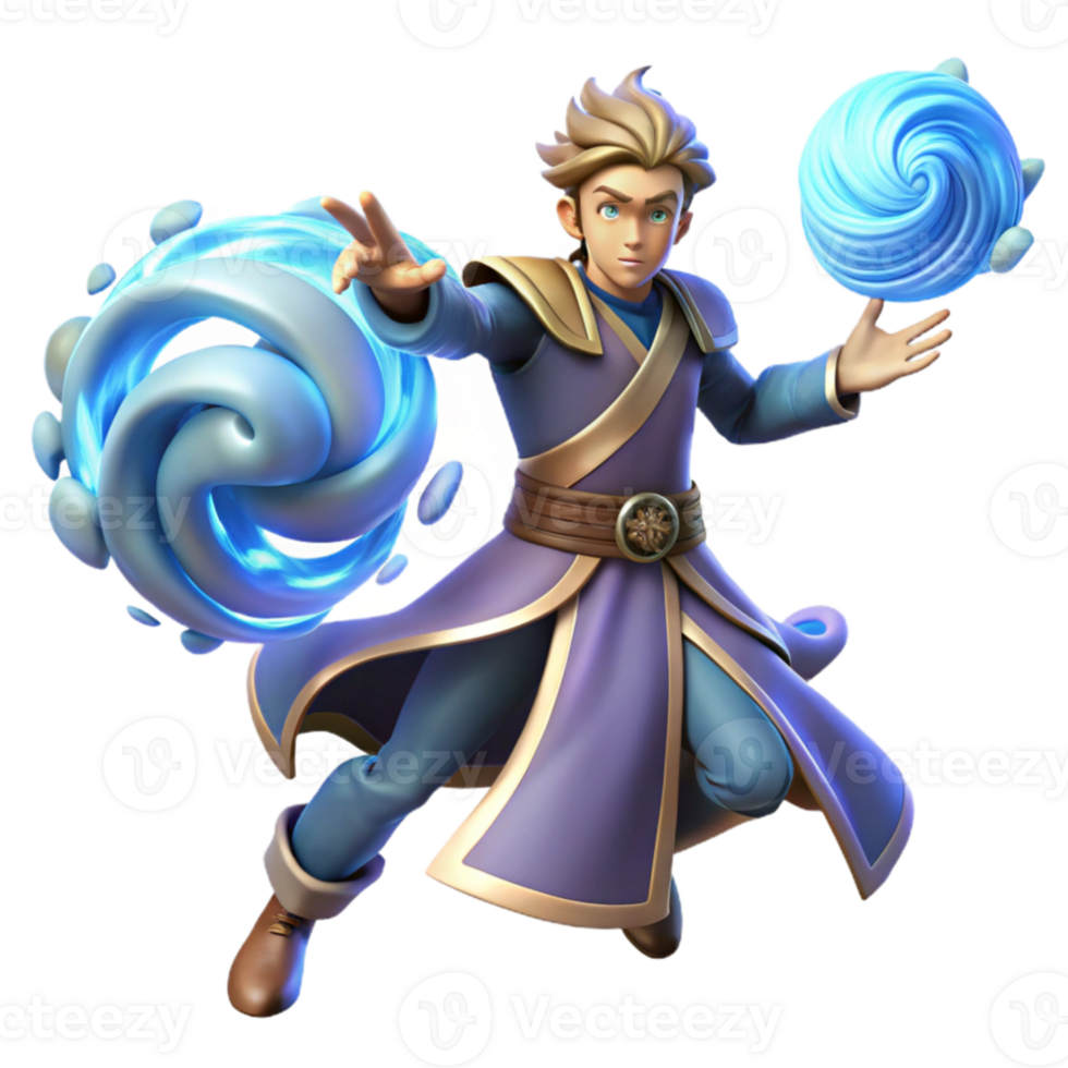 vibrant contemporary 3D Render Young Mage Water Magic high resolution png