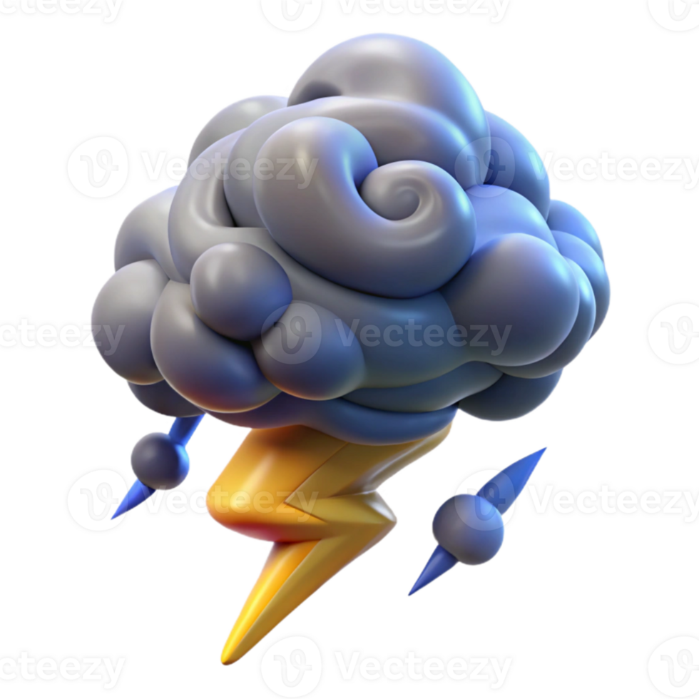 impressive minimalist 3D Cartoon Storm Cloud and Lightning Illustration detailed png