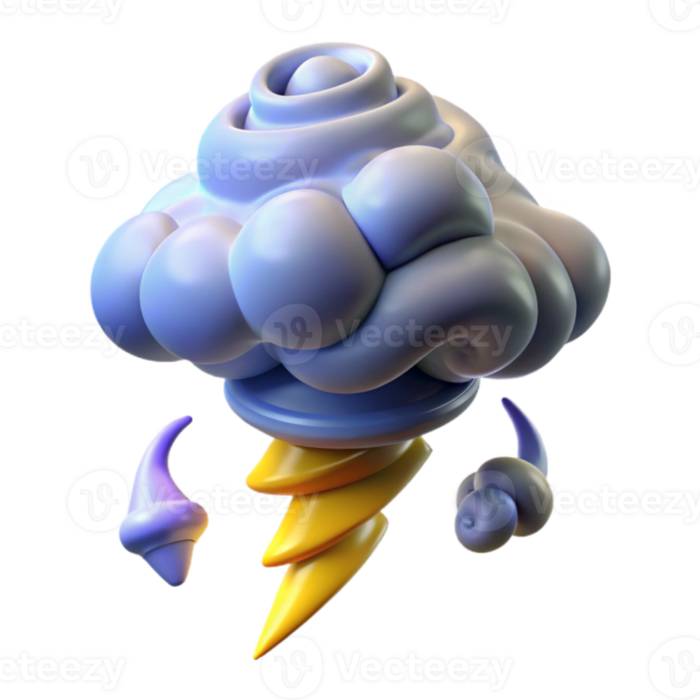 vibrant traditional 3D Render Cartoon Storm Cloud with Lightning Bolt original png