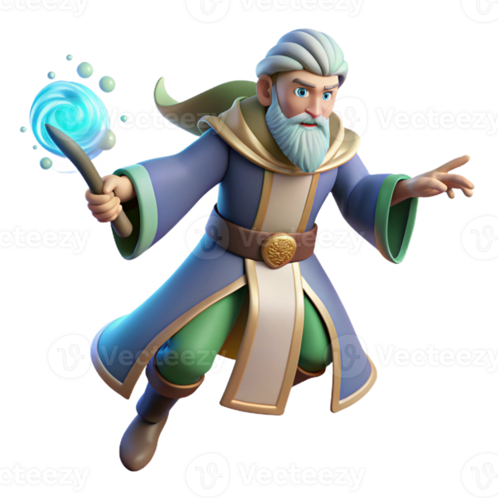 beautiful classic 3D Render Wizard Character Illustration high resolution png