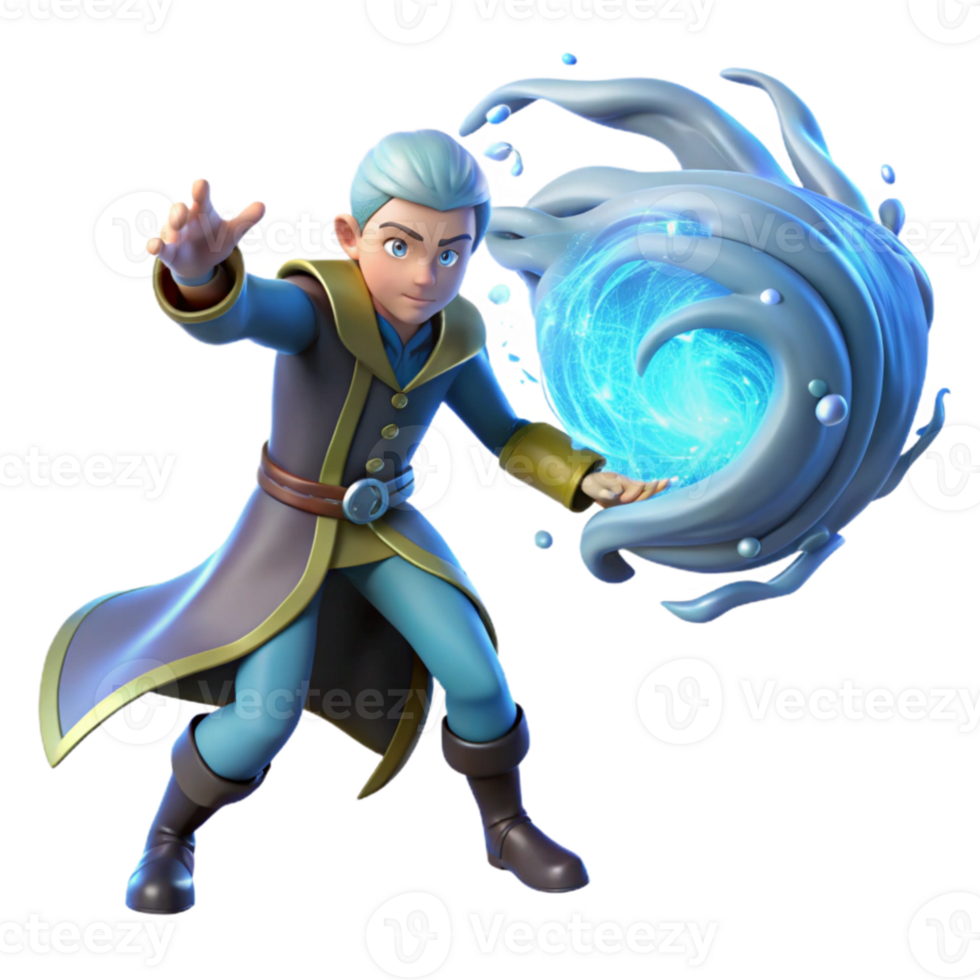 stunning rustic Young Wizard Water Magic 3D Render high resolution png
