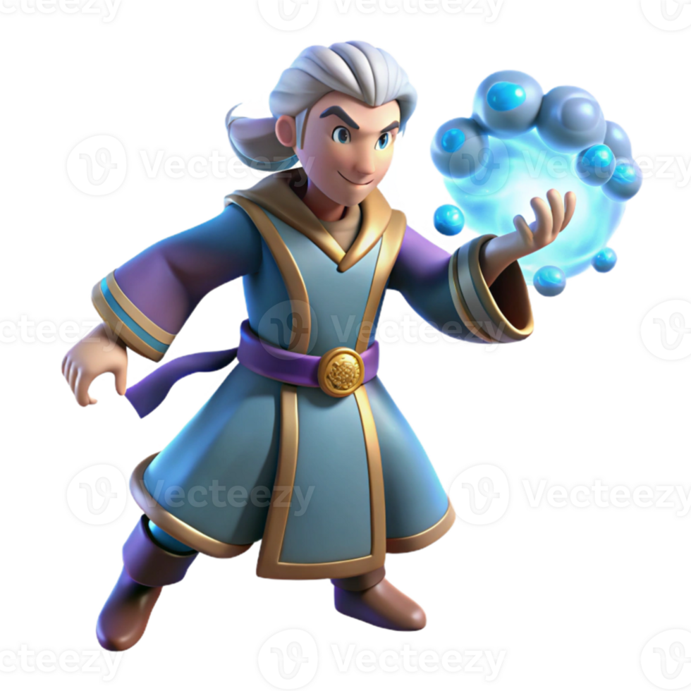 vibrant abstract 3D Render Young Wizard Casting Spell high resolution png