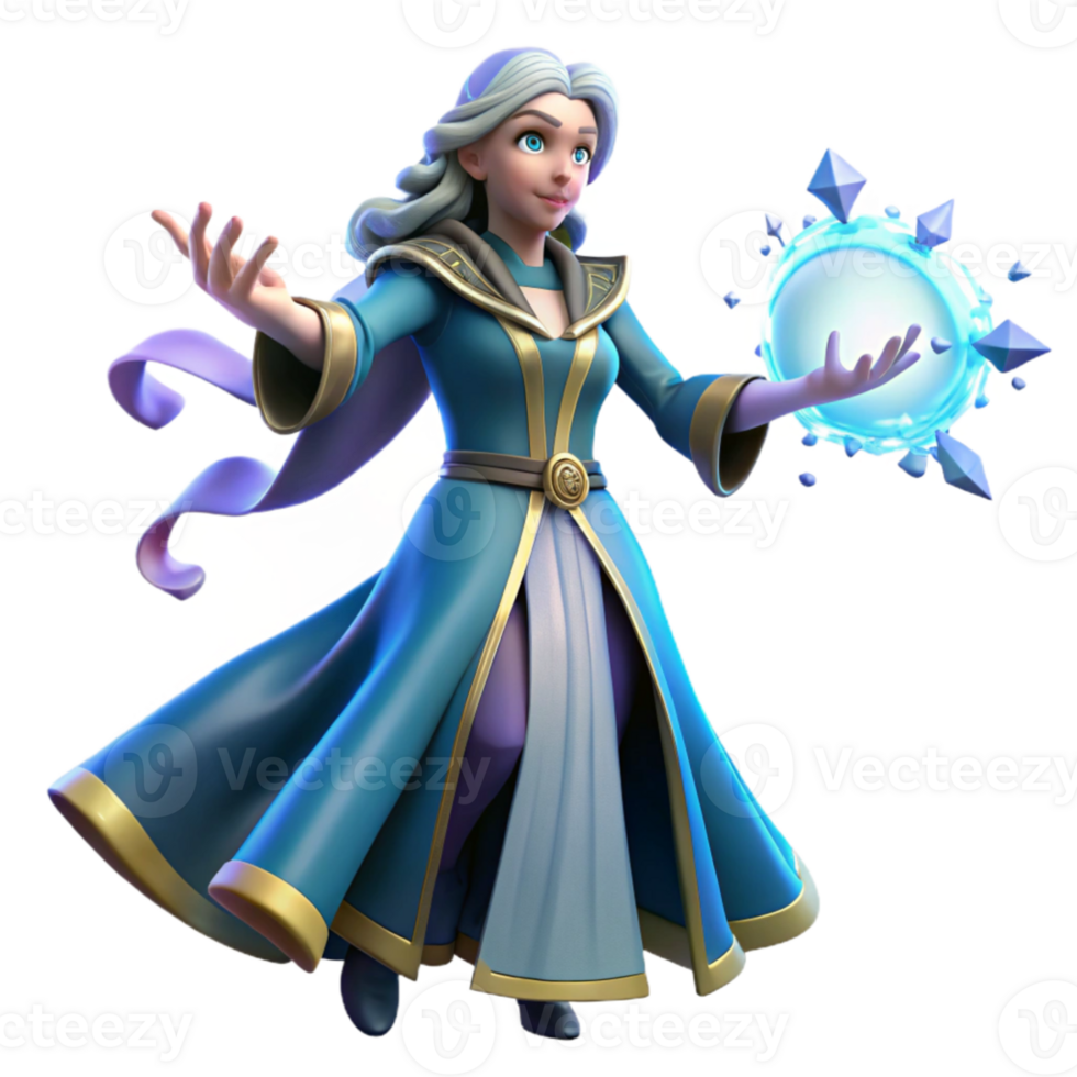 dramatic traditional Fantasy Mage 3D Render detailed png