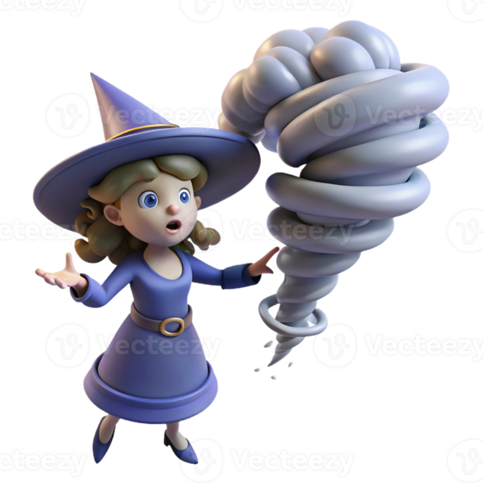 impressive artistic 3D Cartoon Witch with Whirlwind 4K png