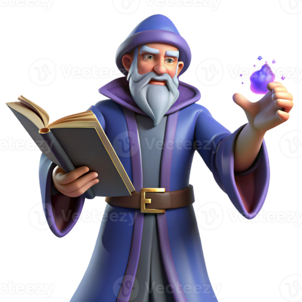 dramatic classic Wise Wizard 3D Render professional png