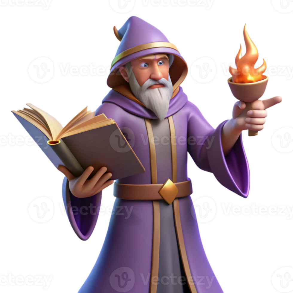elegant contemporary Wise Wizard 3D Render 4K png