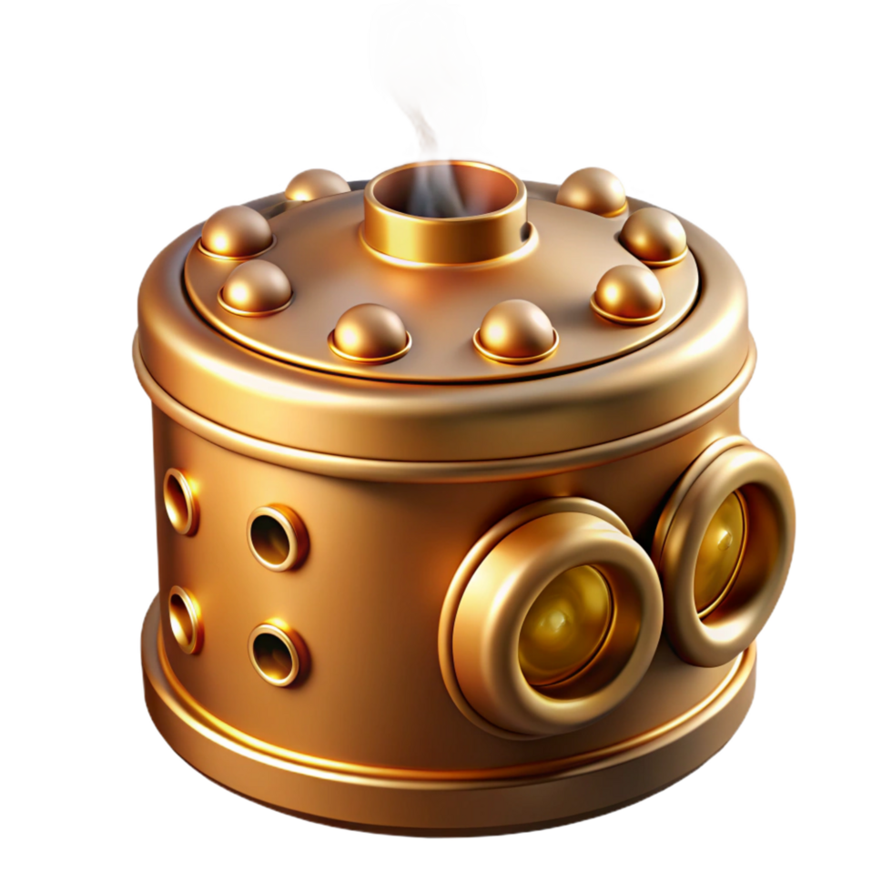 serene classic Steampunk-Style Golden Vessel with Smoke genuine png