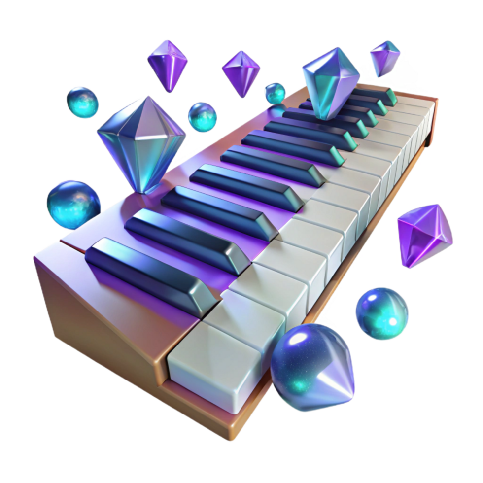 stunning creative Synthwave Keyboard Gems, Music, and 80s Vibes 4K png