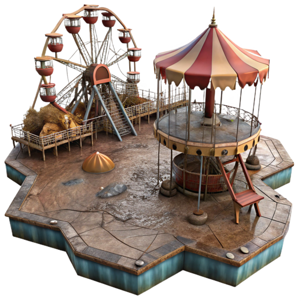 magnificent modern Abandoned Amusement Park Ferris Wheel, Carousel, Decay high quality png