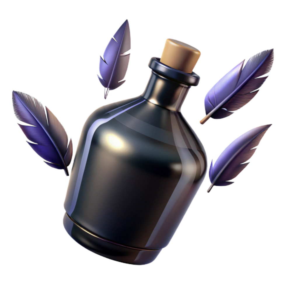 elegant contemporary Mysterious Dark Bottle with Feathers professional png