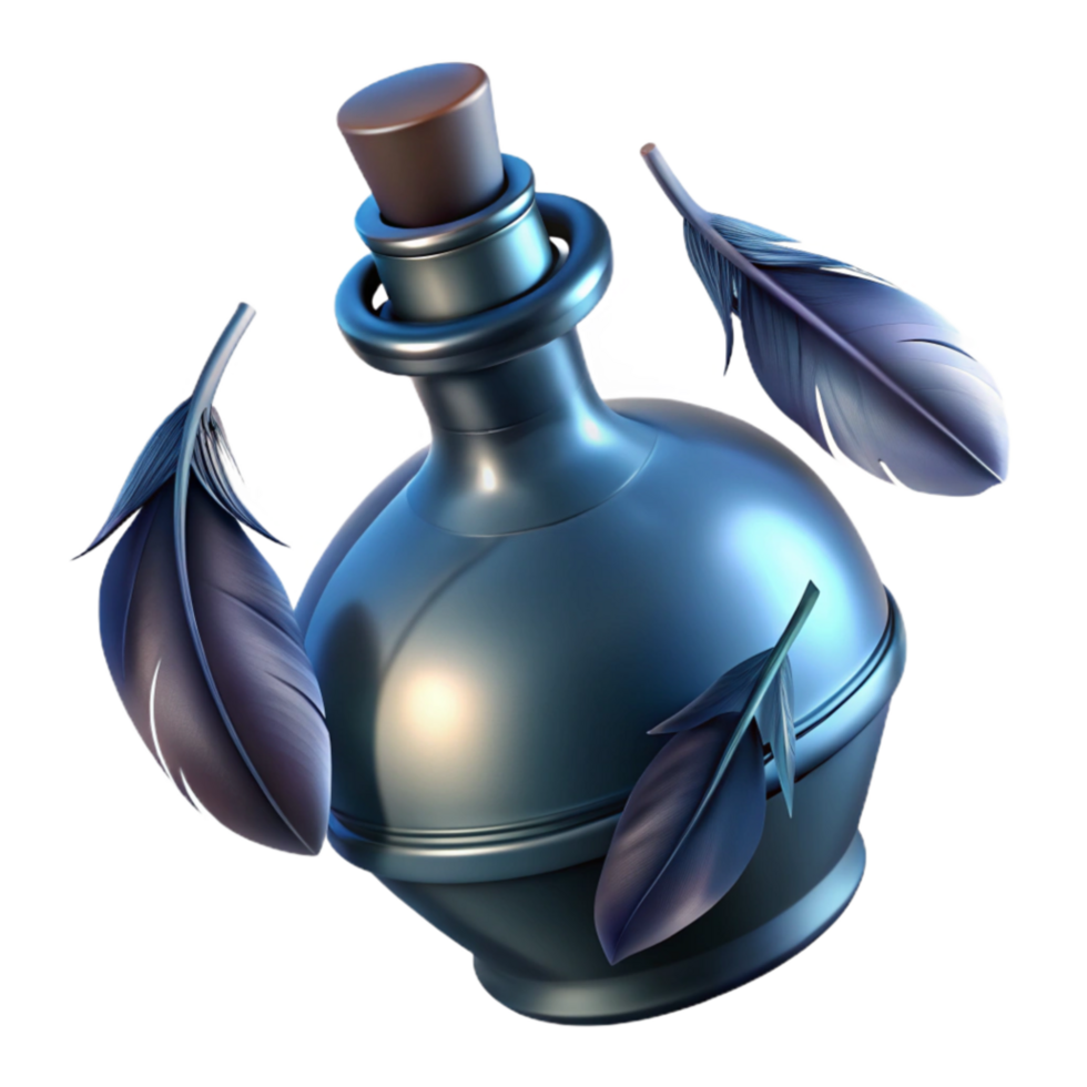 vibrant traditional Mysterious Potion Enchanting Bottle with Feathers high resolution png