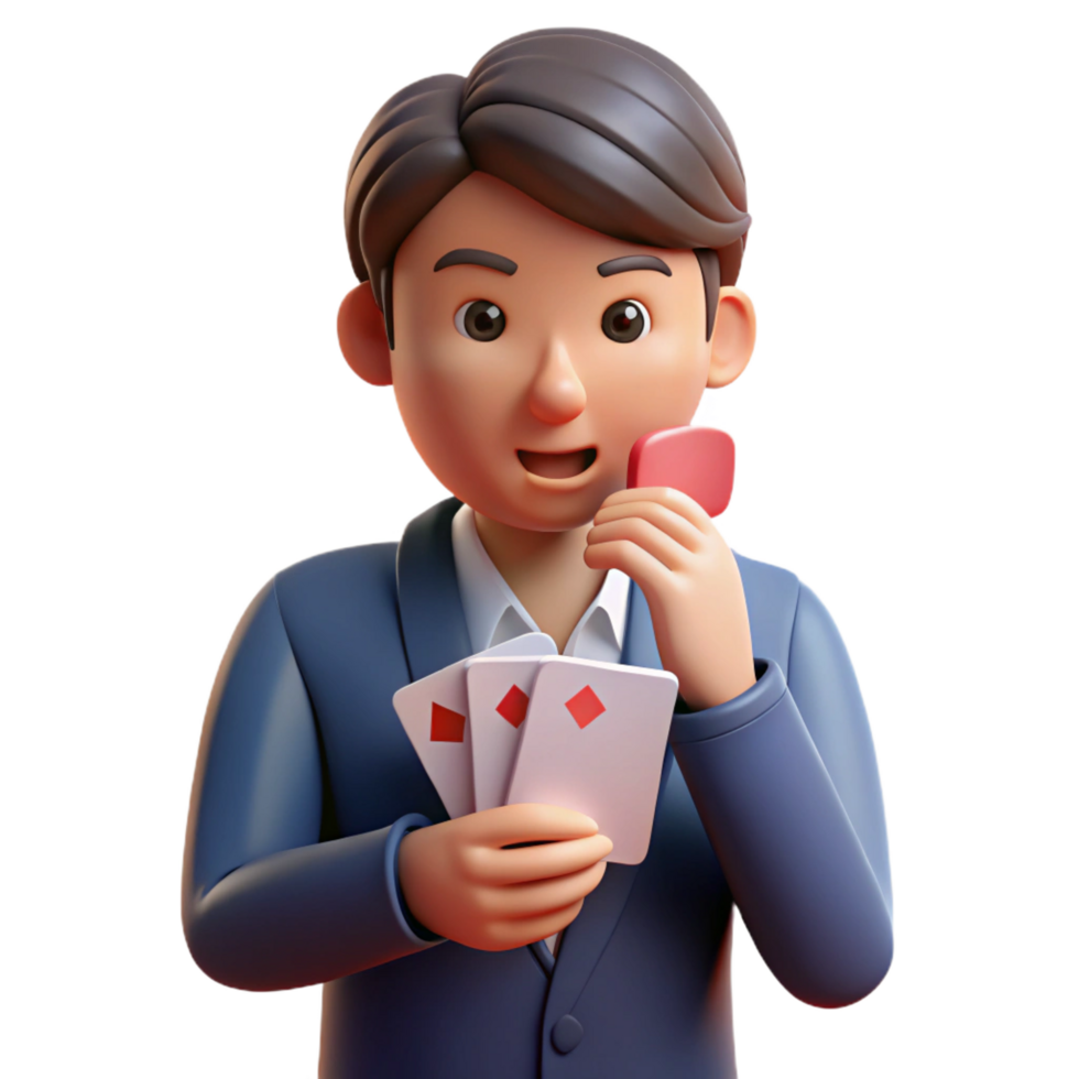 stunning artistic 3D Render of Man Holding Playing Cards high quality png