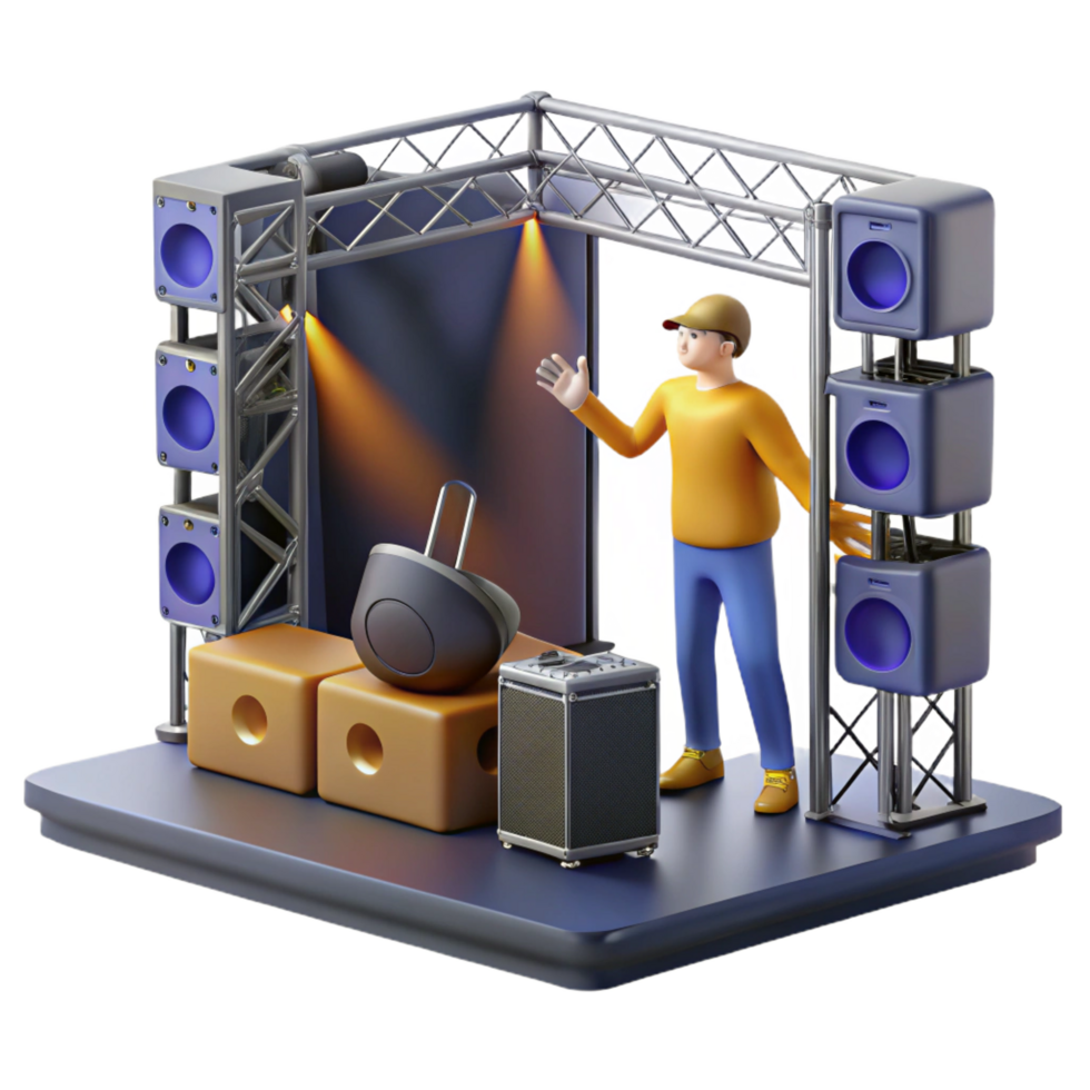 elegant creative 3D Render of Concert Stage Setup with Speaker System detailed png