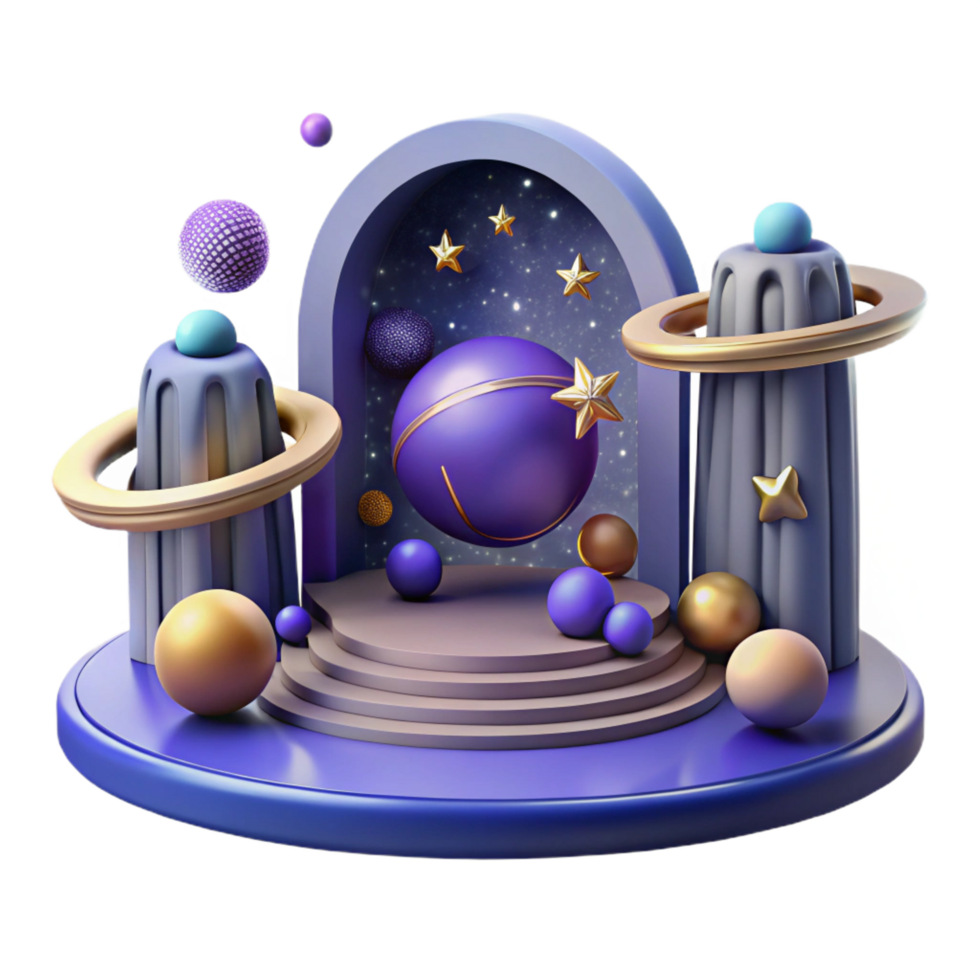vibrant traditional Cosmic Stage 3D Render of Celestial Display premium png