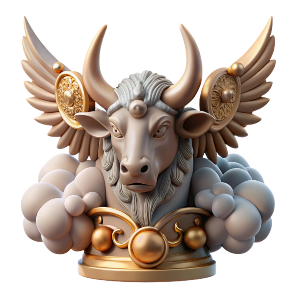 wonderful modern Mythical Winged Bull Sculpture 3D Render of Celestial Taurus professional png