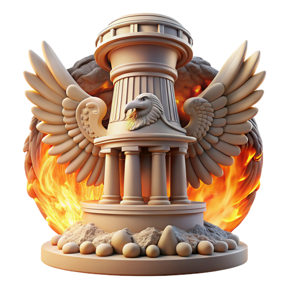 extraordinary modern Eagle, Column, Fire A Monumental 3D Render high quality png