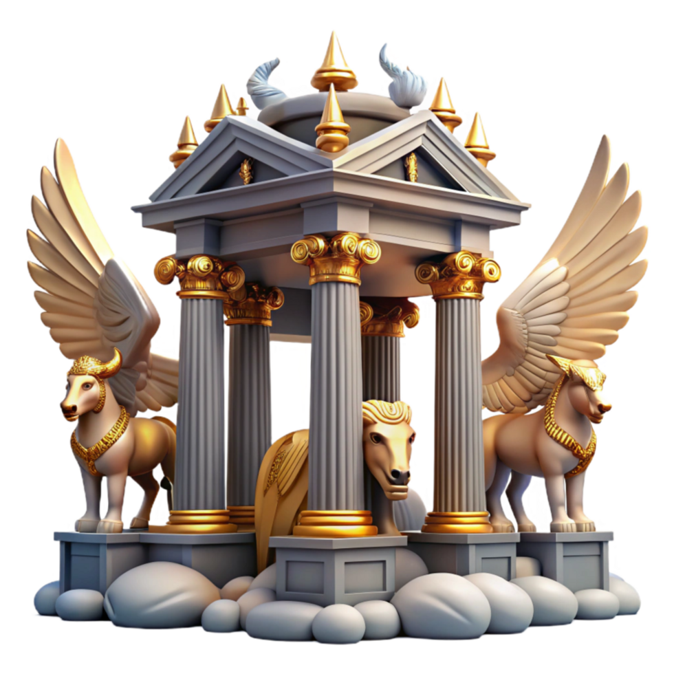 vibrant abstract Ancient Greek Temple with Winged Bulls Mythological Structure premium png
