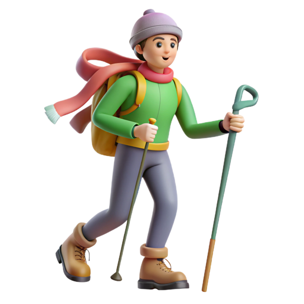 serene creative Winter Hiking A 3D Cartoon Illustration exclusive png