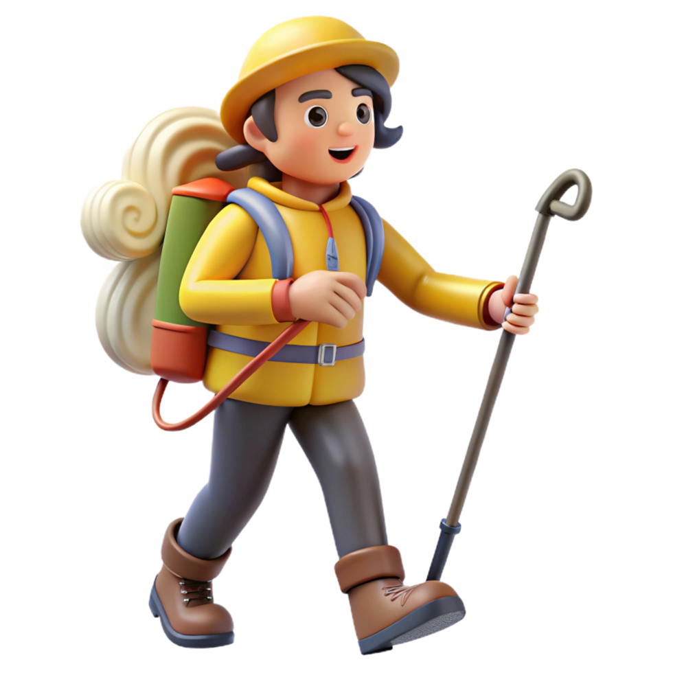 elegant minimalist 3D Cartoon Hiker Adventure, Trekking, Journey original png