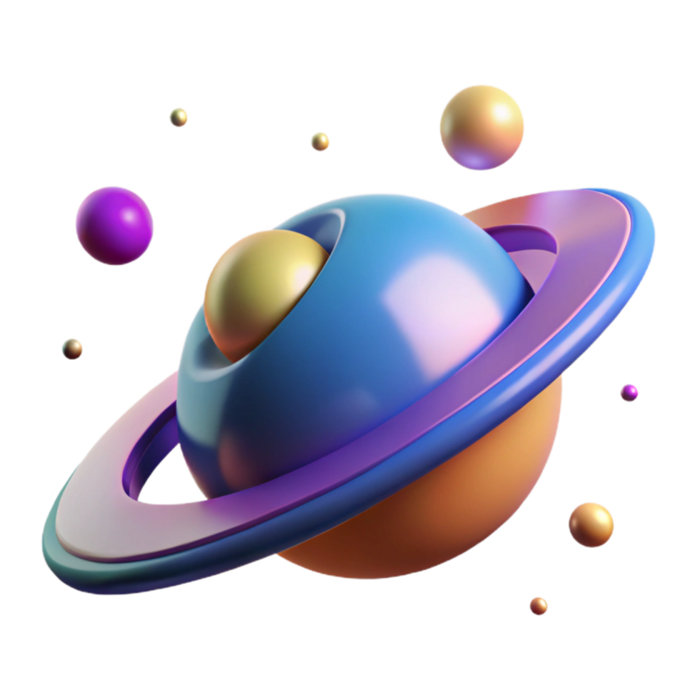 magnificent contemporary Abstract Colorful Planet with Rings and Moons high quality png